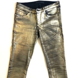 Juicy Jean Couture Gold Skinny Metallic Denim Jeans size 27
